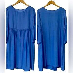 NWT La Roque Riviera Reversible Dress 100% Silk Blue O/S Pockets Knee Length